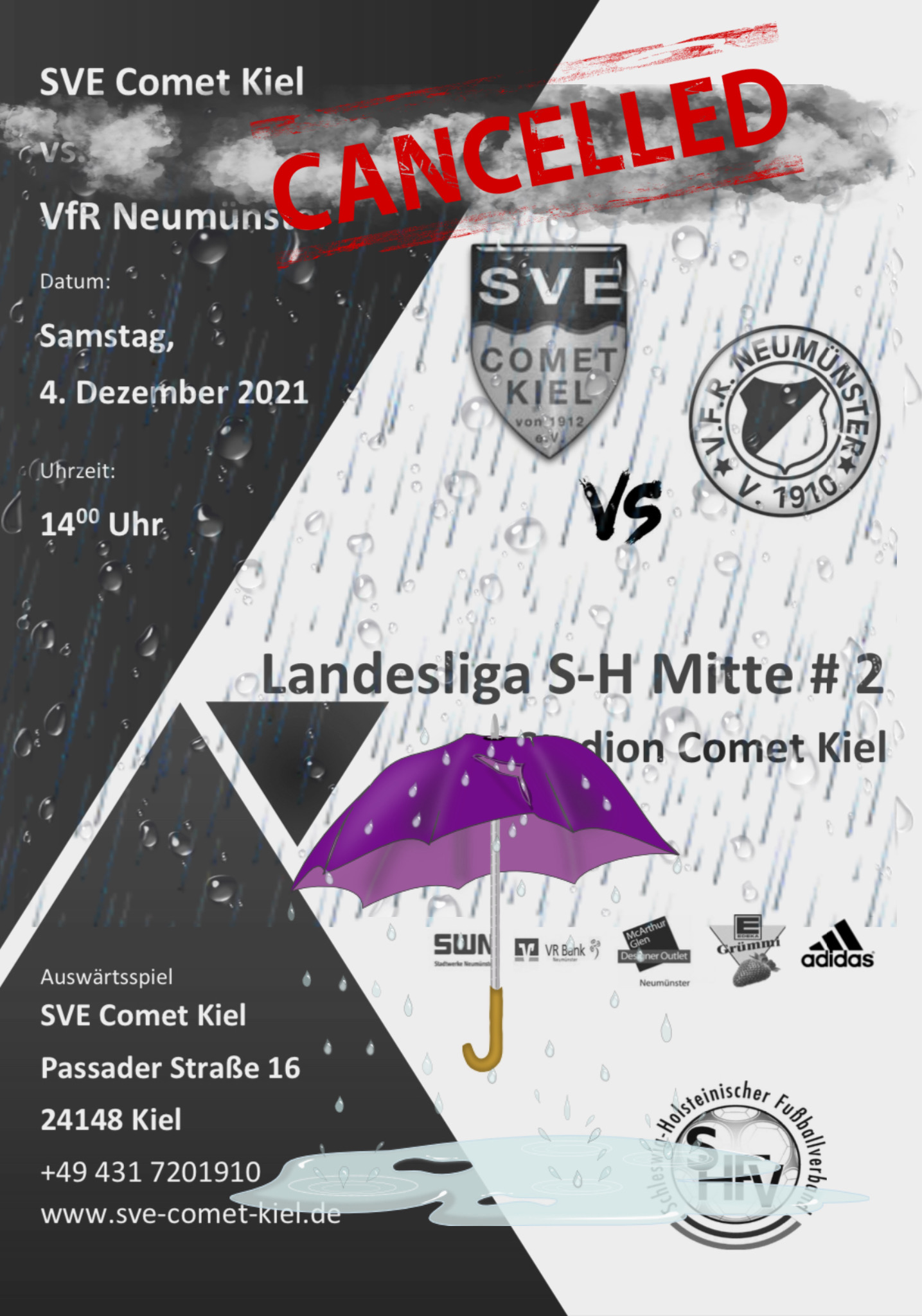 2. Spieltag - Nachholspiel beim SVE Comet Kiel abgesagt